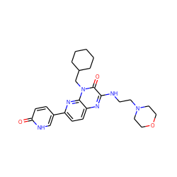 O=c1ccc(-c2ccc3nc(NCCN4CCOCC4)c(=O)n(CC4CCCCC4)c3n2)c[nH]1 ZINC000103165719