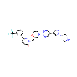 O=c1ccc(-c2cccc(C(F)(F)F)c2)nn1C[C@@H]1CN(c2ncc(-c3cnn(C4CCNCC4)c3)cn2)CCO1 ZINC000205706267