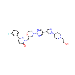 O=c1ccc(-c2cccc(F)c2)nn1C[C@@H]1CN(c2ncc(-c3cnn(C4CCN(CCO)CC4)c3)cn2)CCO1 ZINC000205720524