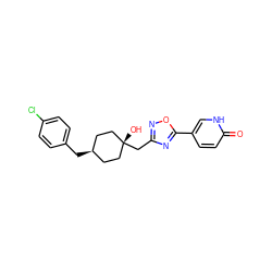 O=c1ccc(-c2nc(C[C@]3(O)CC[C@@H](Cc4ccc(Cl)cc4)CC3)no2)c[nH]1 ZINC001772642882