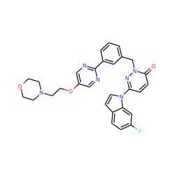 O=c1ccc(-n2ccc3ccc(F)cc32)nn1Cc1cccc(-c2ncc(OCCN3CCOCC3)cn2)c1 ZINC000299866004