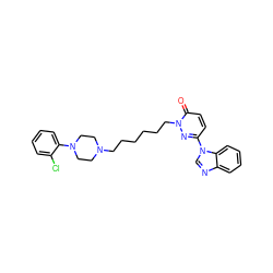 O=c1ccc(-n2cnc3ccccc32)nn1CCCCCCN1CCN(c2ccccc2Cl)CC1 ZINC000013475437