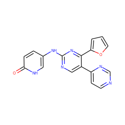 O=c1ccc(Nc2ncc(-c3ccncn3)c(-c3ccco3)n2)c[nH]1 ZINC000013981602