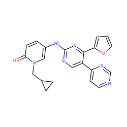 O=c1ccc(Nc2ncc(-c3ccncn3)c(-c3ccco3)n2)cn1CC1CC1 ZINC000028645193