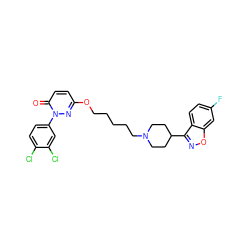 O=c1ccc(OCCCCCN2CCC(c3noc4cc(F)ccc34)CC2)nn1-c1ccc(Cl)c(Cl)c1 ZINC001772603071