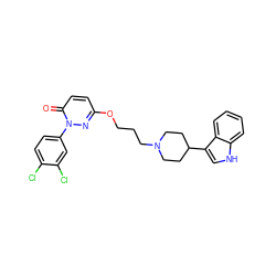 O=c1ccc(OCCCN2CCC(c3c[nH]c4ccccc34)CC2)nn1-c1ccc(Cl)c(Cl)c1 ZINC001772590019