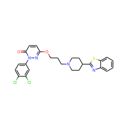 O=c1ccc(OCCCN2CCC(c3nc4ccccc4s3)CC2)nn1-c1ccc(Cl)c(Cl)c1 ZINC001772623063