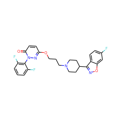 O=c1ccc(OCCCN2CCC(c3noc4cc(F)ccc34)CC2)nn1-c1c(F)cccc1F ZINC001772639331