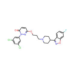 O=c1ccc(OCCCN2CCC(c3noc4cc(F)ccc34)CC2)nn1-c1cc(Cl)cc(Cl)c1 ZINC001772616485