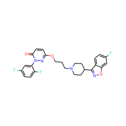 O=c1ccc(OCCCN2CCC(c3noc4cc(F)ccc34)CC2)nn1-c1cc(F)ccc1F ZINC001772570466