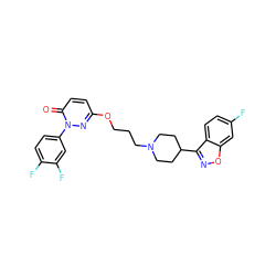 O=c1ccc(OCCCN2CCC(c3noc4cc(F)ccc34)CC2)nn1-c1ccc(F)c(F)c1 ZINC001772618341