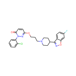 O=c1ccc(OCCCN2CCC(c3noc4cc(F)ccc34)CC2)nn1-c1ccccc1Cl ZINC001772645591