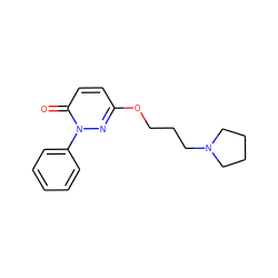 O=c1ccc(OCCCN2CCCC2)nn1-c1ccccc1 ZINC000653899379