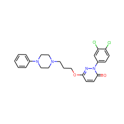 O=c1ccc(OCCCN2CCN(c3ccccc3)CC2)nn1-c1ccc(Cl)c(Cl)c1 ZINC001772621506