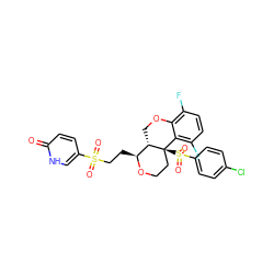 O=c1ccc(S(=O)(=O)CC[C@@H]2OCC[C@@]3(S(=O)(=O)c4ccc(Cl)cc4)c4c(F)ccc(F)c4OC[C@@H]23)c[nH]1 ZINC000220053897