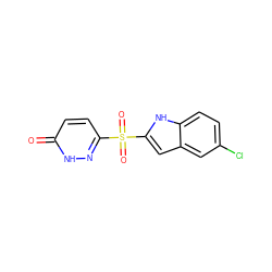 O=c1ccc(S(=O)(=O)c2cc3cc(Cl)ccc3[nH]2)n[nH]1 ZINC000011536206