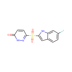 O=c1ccc(S(=O)(=O)c2cc3ccc(F)cc3[nH]2)n[nH]1 ZINC000011536203