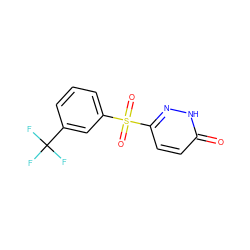 O=c1ccc(S(=O)(=O)c2cccc(C(F)(F)F)c2)n[nH]1 ZINC000011536214