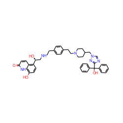 O=c1ccc2c([C@@H](O)CNCCc3ccc(CCN4CCC(Cn5cnc(C(O)(c6ccccc6)c6ccccc6)n5)CC4)cc3)ccc(O)c2[nH]1 ZINC000164942536