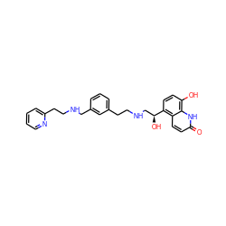 O=c1ccc2c([C@@H](O)CNCCc3cccc(CNCCc4ccccn4)c3)ccc(O)c2[nH]1 ZINC000082149292