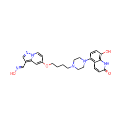 O=c1ccc2c(N3CCN(CCCCOc4ccn5ncc(/C=N/O)c5c4)CC3)ccc(O)c2[nH]1 ZINC001772583789