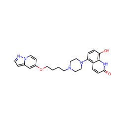 O=c1ccc2c(N3CCN(CCCCOc4ccn5nccc5c4)CC3)ccc(O)c2[nH]1 ZINC001772605702