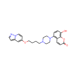 O=c1ccc2c(N3CCN(CCCCOc4ccn5nccc5c4)CC3)ccc(O)c2o1 ZINC001772644253