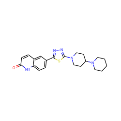 O=c1ccc2cc(-c3nnc(N4CCC(N5CCCCC5)CC4)s3)ccc2[nH]1 ZINC000084758529