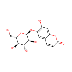 O=c1ccc2cc(O[C@@H]3O[C@@H](CO)[C@H](O)[C@@H](O)[C@@H]3O)c(O)cc2o1 ZINC000000155651