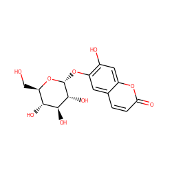 O=c1ccc2cc(O[C@H]3O[C@H](CO)[C@@H](O)[C@H](O)[C@H]3O)c(O)cc2o1 ZINC000000519548