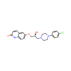 O=c1ccc2cc(OC[C@@H](O)CN3CCN(c4ccc(Cl)cc4)CC3)ccc2[nH]1 ZINC000117793728