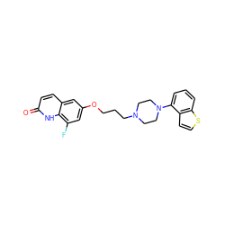 O=c1ccc2cc(OCCCN3CCN(c4cccc5sccc45)CC3)cc(F)c2[nH]1 ZINC001772639290