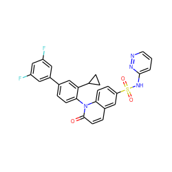O=c1ccc2cc(S(=O)(=O)Nc3cccnn3)ccc2n1-c1ccc(-c2cc(F)cc(F)c2)cc1C1CC1 ZINC001772628919