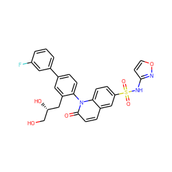 O=c1ccc2cc(S(=O)(=O)Nc3ccon3)ccc2n1-c1ccc(-c2cccc(F)c2)cc1C[C@@H](O)CO ZINC001772645282