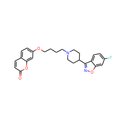 O=c1ccc2ccc(OCCCCN3CCC(c4noc5cc(F)ccc45)CC3)cc2o1 ZINC000096929494