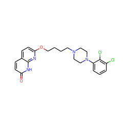 O=c1ccc2ccc(OCCCCN3CCN(c4cccc(Cl)c4Cl)CC3)nc2[nH]1 ZINC000038210675