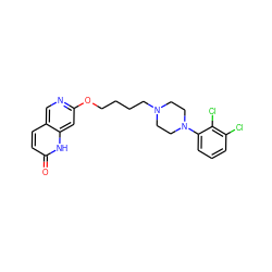 O=c1ccc2cnc(OCCCCN3CCN(c4cccc(Cl)c4Cl)CC3)cc2[nH]1 ZINC000071297106