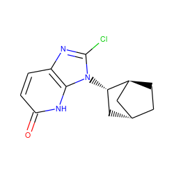 O=c1ccc2nc(Cl)n([C@H]3C[C@H]4CC[C@H]3C4)c2[nH]1 ZINC000653680400