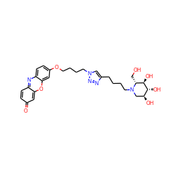 O=c1ccc2nc3ccc(OCCCCn4cc(CCCCN5C[C@H](O)[C@@H](O)[C@H](O)[C@H]5CO)nn4)cc3oc-2c1 ZINC001772625752