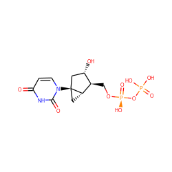 O=c1ccn([C@@]23C[C@H](O)[C@@H](CO[P@@](=O)(O)OP(=O)(O)O)[C@@H]2C3)c(=O)[nH]1 ZINC000013677758