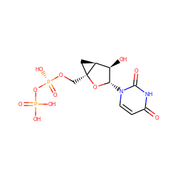 O=c1ccn([C@@H]2O[C@@]3(CO[P@](=O)(O)OP(=O)(O)O)C[C@H]3[C@H]2O)c(=O)[nH]1 ZINC000084597559