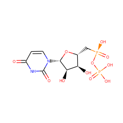 O=c1ccn([C@@H]2O[C@H](C[P@@](=O)(O)OP(=O)(O)O)[C@@H](O)[C@H]2O)c(=O)[nH]1 ZINC000040979228