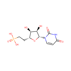 O=c1ccn([C@@H]2O[C@H](CCP(=O)(O)O)[C@@H](O)[C@H]2O)c(=O)[nH]1 ZINC000040953862