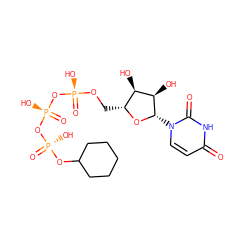 O=c1ccn([C@@H]2O[C@H](CO[P@@](=O)(O)O[P@@](=O)(O)O[P@@](=O)(O)OC3CCCCC3)[C@@H](O)[C@H]2O)c(=O)[nH]1 ZINC000049775741