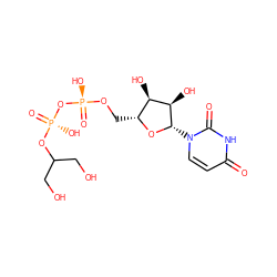O=c1ccn([C@@H]2O[C@H](CO[P@@](=O)(O)O[P@@](=O)(O)OC(CO)CO)[C@@H](O)[C@H]2O)c(=O)[nH]1 ZINC000045302330