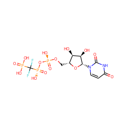 O=c1ccn([C@@H]2O[C@H](CO[P@@](=O)(O)O[P@](=O)(O)C(F)(F)P(=O)(O)O)[C@@H](O)[C@H]2O)c(=O)[nH]1 ZINC000071316198