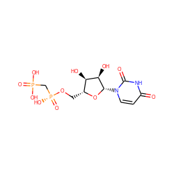 O=c1ccn([C@@H]2O[C@H](CO[P@](=O)(O)CP(=O)(O)O)[C@@H](O)[C@H]2O)c(=O)[nH]1 ZINC000040379200