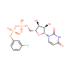 O=c1ccn([C@@H]2O[C@H](CO[P@](=O)(O)O[P@](=O)(O)Oc3cccc(Cl)c3)[C@@H](O)[C@H]2O)c(=O)[nH]1 ZINC000049807650