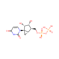 O=c1ccn([C@]23C[C@H]2[C@H](CO[P@@](=O)(O)OP(=O)(O)O)[C@@H](O)[C@H]3O)c(=O)[nH]1 ZINC000045373179