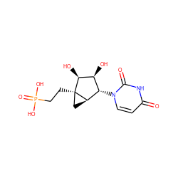 O=c1ccn([C@H]2[C@H](O)[C@H](O)[C@]3(CCP(=O)(O)O)C[C@H]23)c(=O)[nH]1 ZINC000073293046